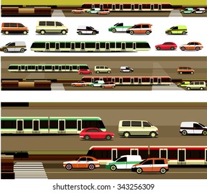 set vector illustration of transport and roads on a white background
