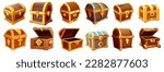 set vector illustration of ui treasure chest with gold precious stone isolated on white background