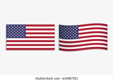 Set of vector illustration of USA flag. United States of America national flag.