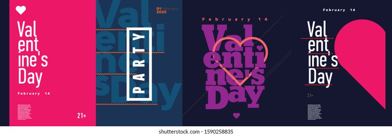 Set vector illustration. Valentines day poster or flyer design. Modern style, brutalism
