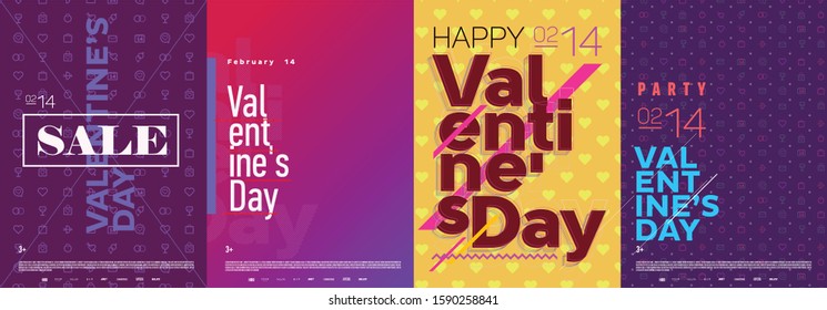 Set vector illustration. Valentines day poster or flyer design. Modern style, brutalism