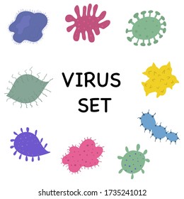 Set of vector illustration Viruses  bacteria  Isolated on white background. Design elements for medical posters, brochures, articles, infographics, websites.