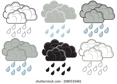 Set of vector illustration of weather storm, symbol of rain - weather and lightning icon.