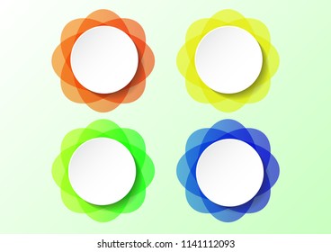 Set of vector illustration of white paper round speech bubble over colorful background. Eps10.