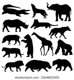 set of vector illustration of wild animal.in silhouette style.