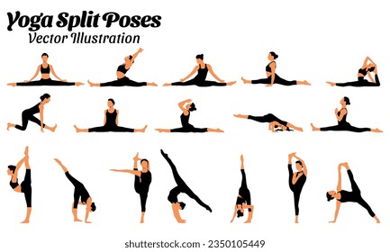 Set of vector illustration of yoga split sport poses