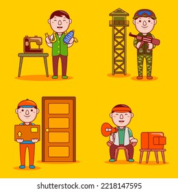 Set vector illustration of young man character profession