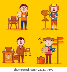 Set vector illustration of young man character profession