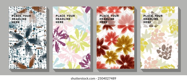 Set of vector illustrations. Abstract backgrounds, patterns, mother's day cards. Retro floral vector background surface design, textile, stationery, wrapping paper, covers.