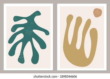 A set of vector illustrations, abstract matisse theme posters. Hand drawn in a contemporary organic shape with a blend of pastel colors suitable for decoration, background, wallpaper etc. 