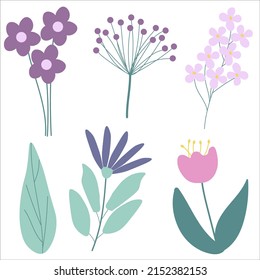 Set of vector illustrations with abstract purple flowers