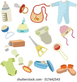 Set of vector illustrations of accessories for baby