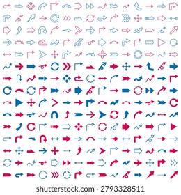 Set of vector illustrations of arrows. Icons, simple, line art.