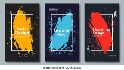 Set of vector illustrations. Art paint splash with frames and shapes. Design for poster, brochure, greeting card, postcard.