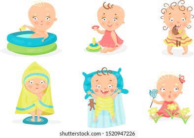 Set Of Vector Illustrations With Baby Children Different Occupations