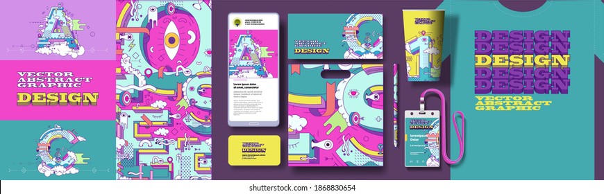 Set of vector illustrations. Background images, holiday abstract patterns and textures for holiday packaging. Corporate identity, branding, t-shirt, mobile phone, package, postcard, I. D. badge.