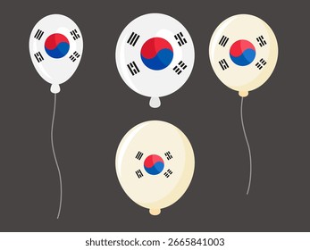 Un conjunto de Ilustraciones vectoriales de globos con el diseño de la bandera de Corea del Sur, perfecto para celebrar eventos nacionales, deportes y festivales culturales.