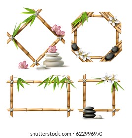 Set of vector illustrations of bamboo frames of various shapes in realistic style isolated on white