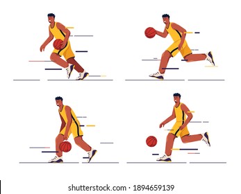 Set of vector illustrations of a basketball player in motion.