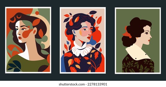 Conjunto de ilustraciones vectoriales de mujeres hermosas en estilo retro. Estilo retro. cartel de impresión de arte mural