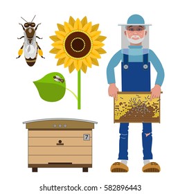 Set of vector illustrations for beekeeping infographics