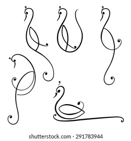 Set of vector illustrations of birds. Calligraphic style. Good to use for the logo or symbol of your company