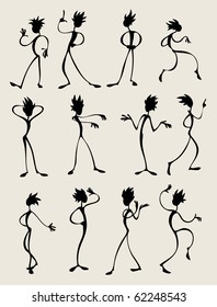 Set of vector illustrations of black cartoon silhouettes