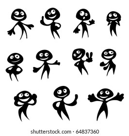Set of vector illustrations of black cartoon silhouettes