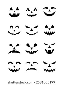 Set of vector illustrations of black faces for Halloween pumpkin