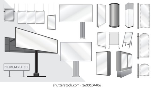 Set of vector illustrations of blank templates for branding, design of billboards and advertising structures for the city and exhibition