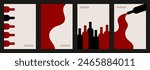 Set of vector illustrations with bottles of wine. Minimalist posters design in red and black colors.