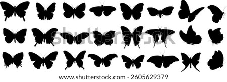 Set of vector illustrations of butterfly silhouettes is a collection of butterfly silhouettes for arrival plans, motifs, cards and designs