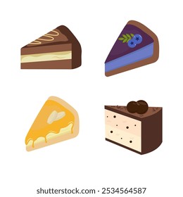 Set of vector illustrations of cake pieces. EPS 10