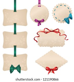 set of vector illustrations of cards with bows and ribbons