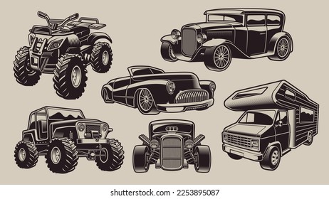 Set of vector illustrations cars on a light background