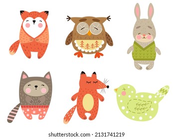 set vector  illustrations of cartoon cute animals, art sticker