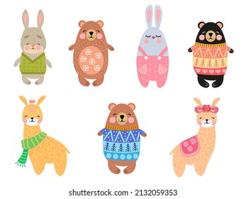 set vector  illustrations of cartoon cute animals, art sticker