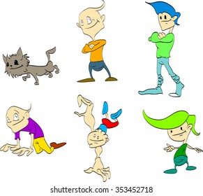 Set of vector illustrations of cartoon kids / children. 