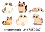 Set of vector illustrations in cartoon style. Super Cute cats with big eyes on white background