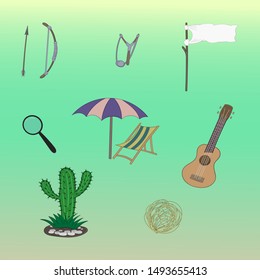 Set of vector illustrations in cartoon style for design on the theme of travel, tourism, leisure and prairies.