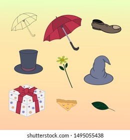 Set of vector illustrations in cartoon style for design on the theme of the holiday, England and fairy tales.