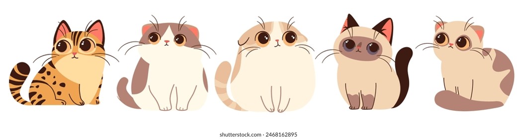 Set of vector illustrations in cartoon style. Super Cute cats with big eyes on white background