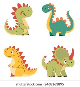 Set of vector illustrations in cartoon style. Super Cute dinosaurs on white background