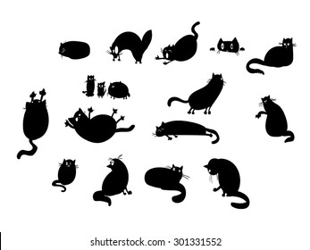 A set of vector illustrations of cat silhouettes.