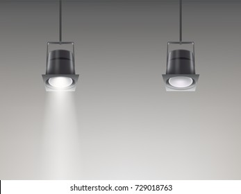 A set of vector illustrations of ceiling lamps with the light turned on and not in a realistic style.