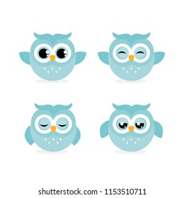 Set Vector Illustrations character cartoon owl with different emotions.