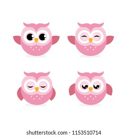 Set Vector Illustrations character cartoon owl with different emotions.