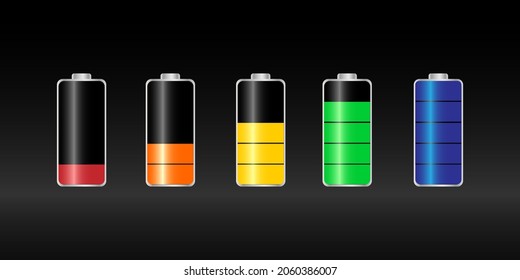 Set of vector illustrations with charged and discharged battery for a smartphone