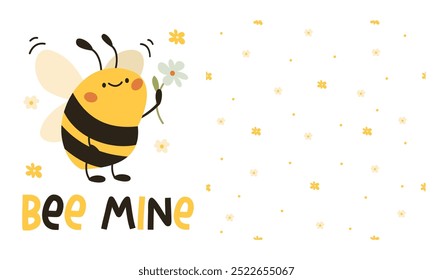 Conjunto de Ilustraciones vectoriales en estilo infantil para imprimir en productos infantiles. Abeja linda con la inscripción, modelo inconsútil del Vector de las margaritas