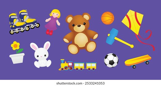 set of vector illustrations of children's toys